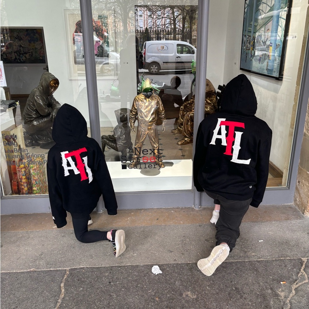Adult Red or Black Hoodie with Bold Applique Letters ATLANTA